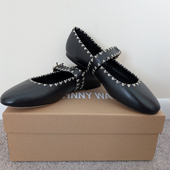 Johnny Was Shoes - Johnny Was Black Flats with Cream Stitching